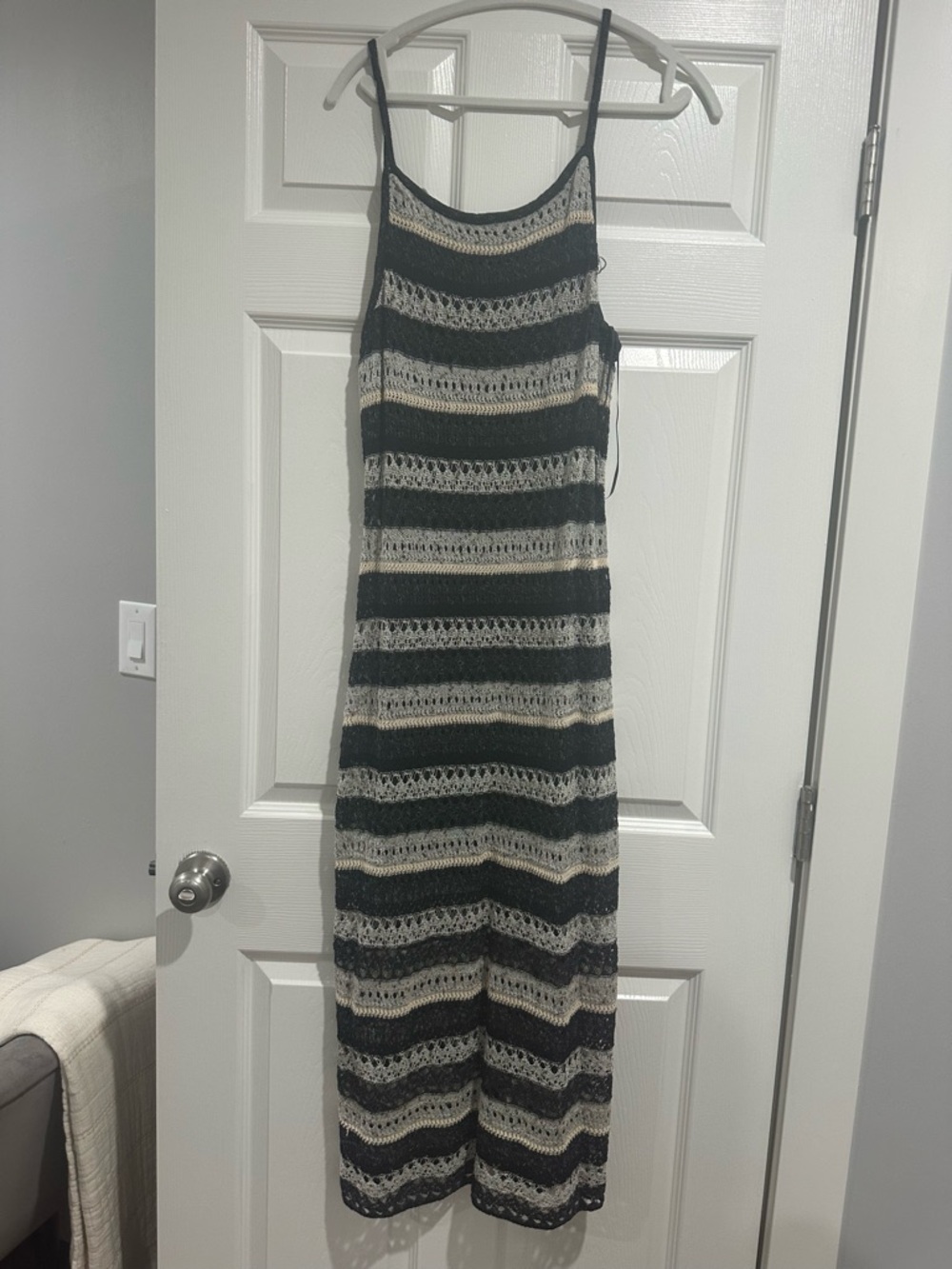 Zara Black and Cream Striped Maxi Dress